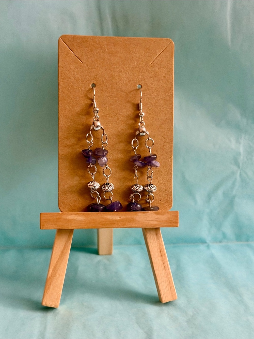 Hand-assembled Amethyst Drop Earrings - Purple Stone Dangles